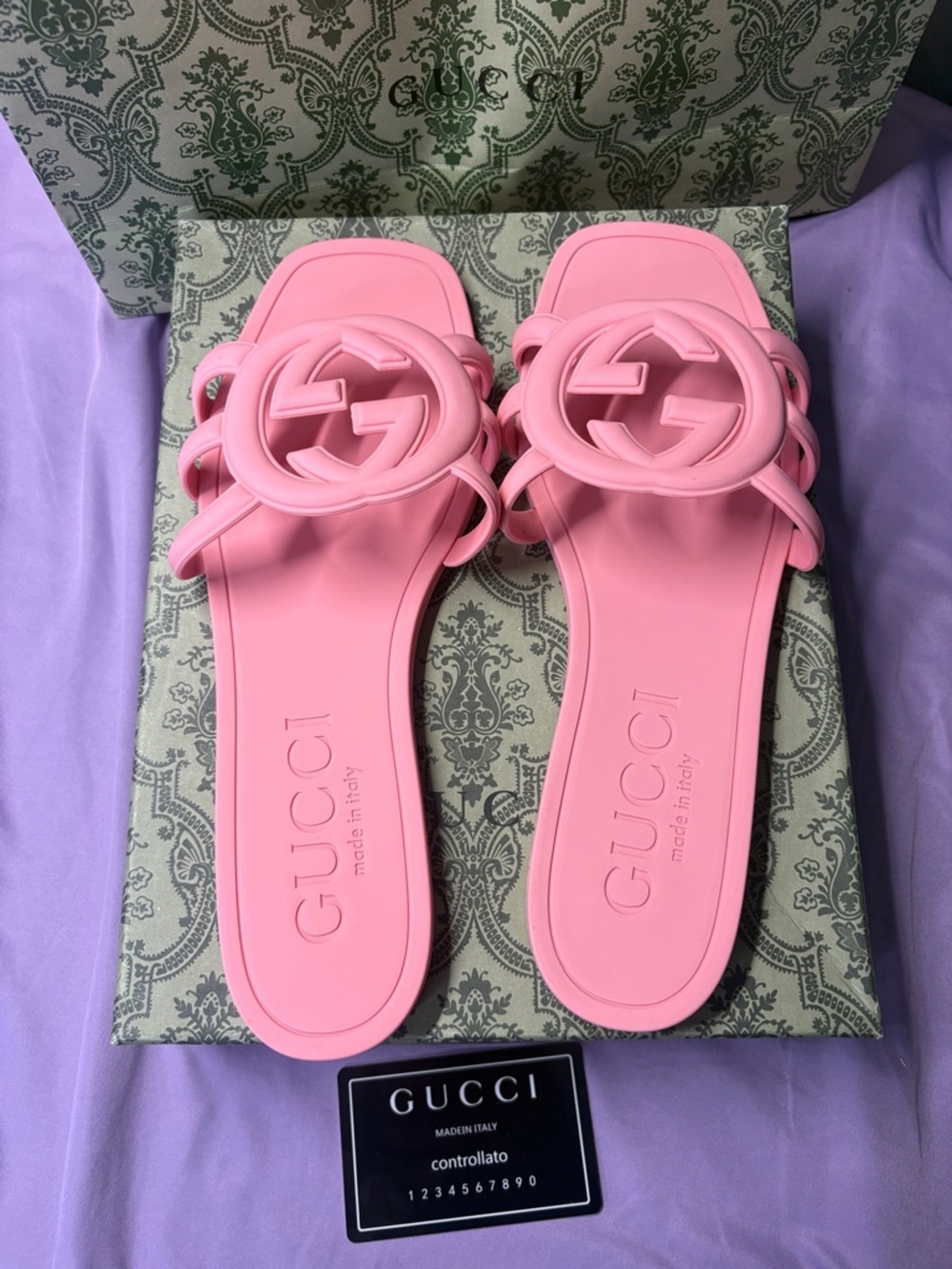 Gucci Pink Interlocking G Slide Sandals